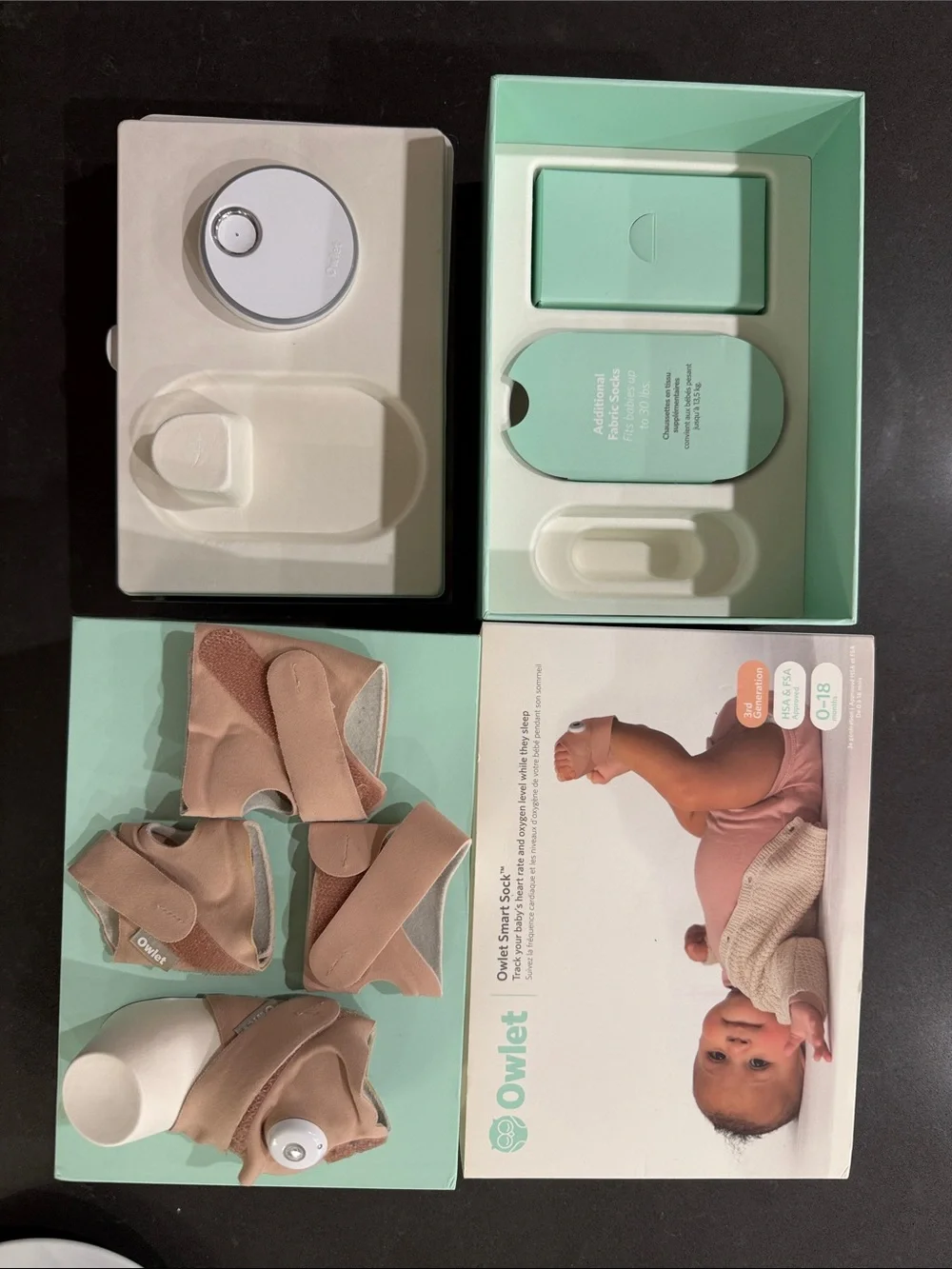 Owlet Smart Sock 3 Baby Monitor - Complete Set with Base & 4 Socks